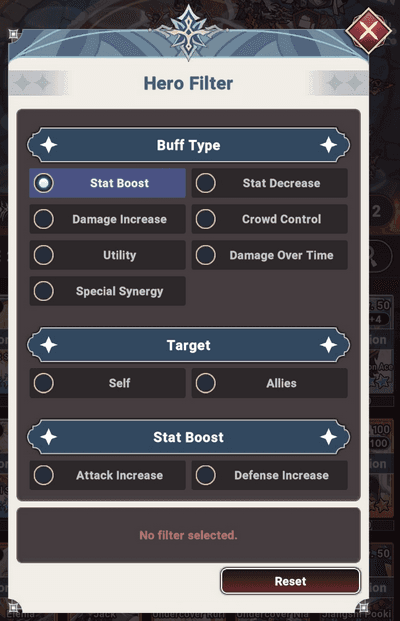 Hero filter display - Seven Knights Idle Adventure