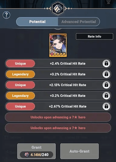 Potential interface - Seven Knights Idle Adventure