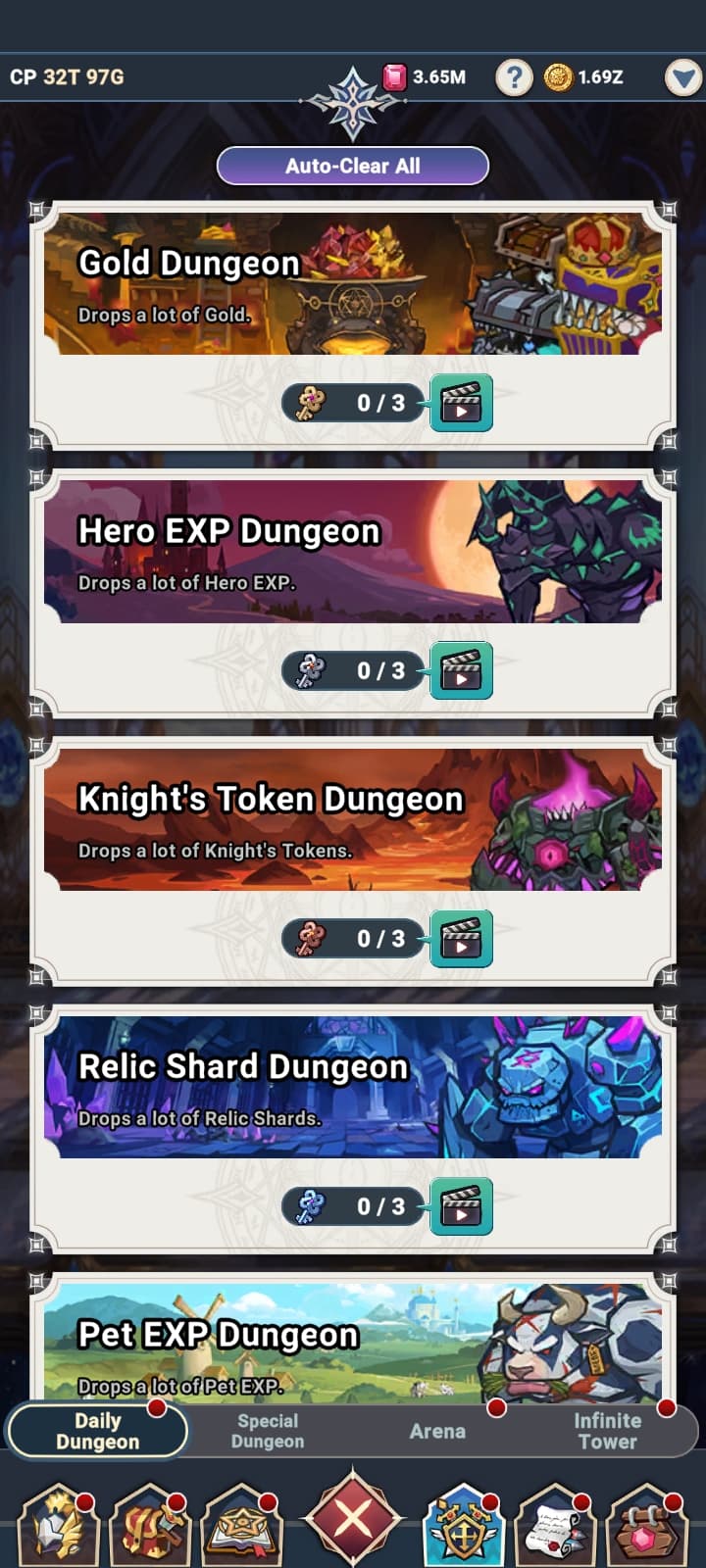 Daily Dungeon interface - Seven Knights Idle Adventure