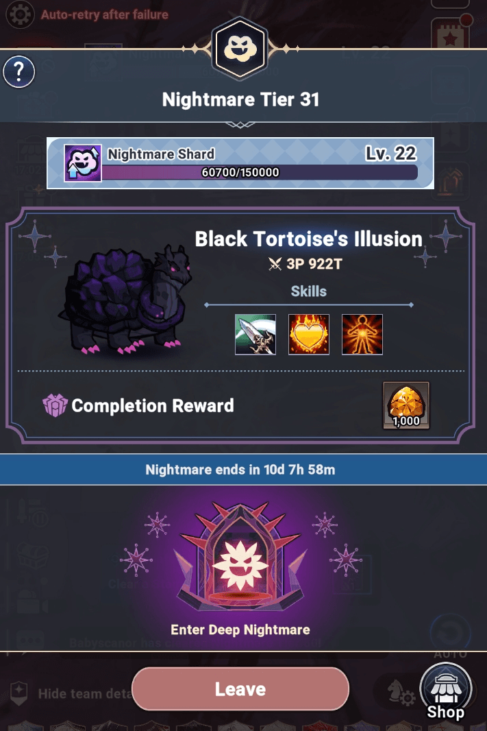 Deep nigthmare interface Seven Knights Idle Adventure