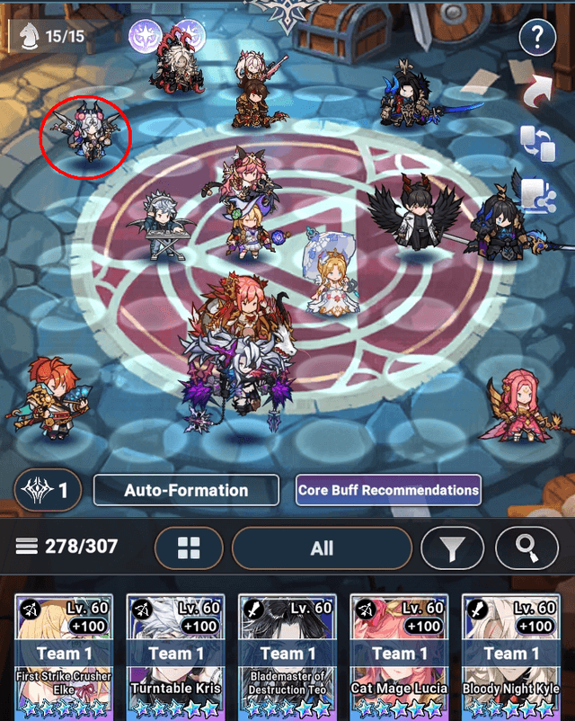 Blanc in celestial arena formation at back line - Seven Knights Idle Adventure