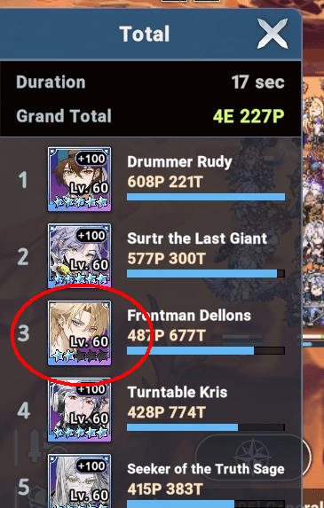 Frontman Dellons dealing huge DPS at only 2 stars in Seven Knights Idle Adventure