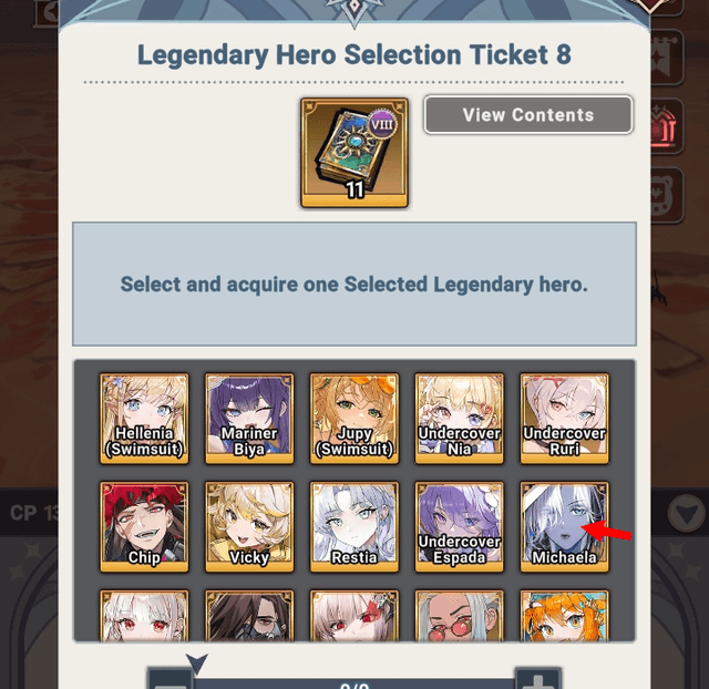 Michaela in hero selection ticket VIII - Seven Knights Idle Adventure
