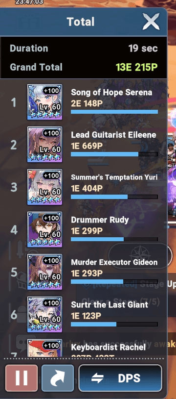 Song of Hope Serena in first place on the DPS meter - Seven Knights Idle Adventure