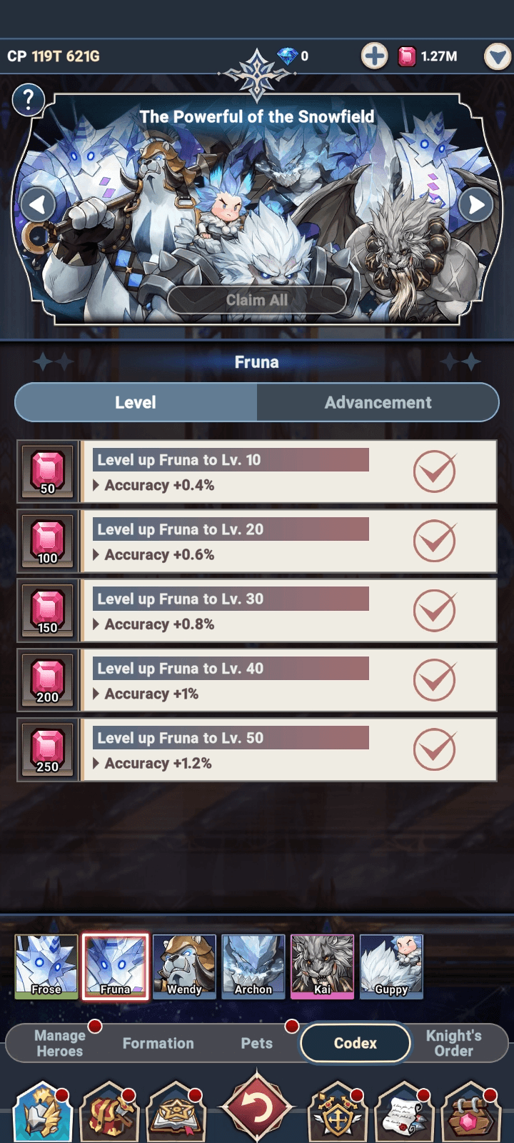 Normal hero Codex Fruna interface - Seven Knights Idle Adventure