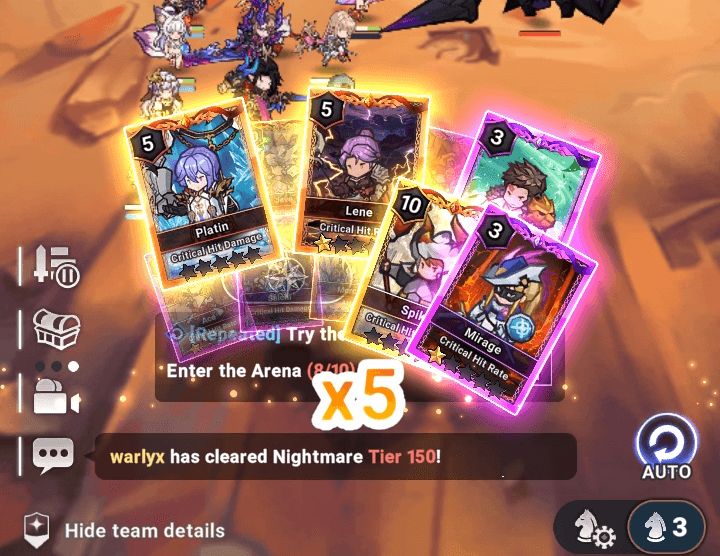 Get skill card multiplier x5 in fight - Seven Knights Idle Adventure