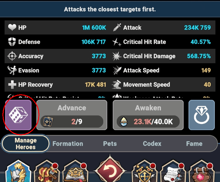 Button potential access highlighted - Seven Knights Idle Adventure