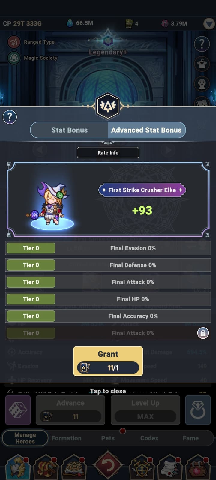 Advanced stat bonus interface Seven Knights Idle Adventure