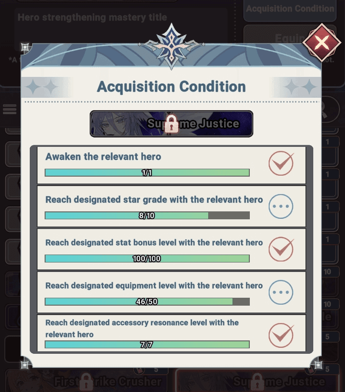 Aqcuisition condition fully maxed hero achievements - Seven Knights Idle Adventure